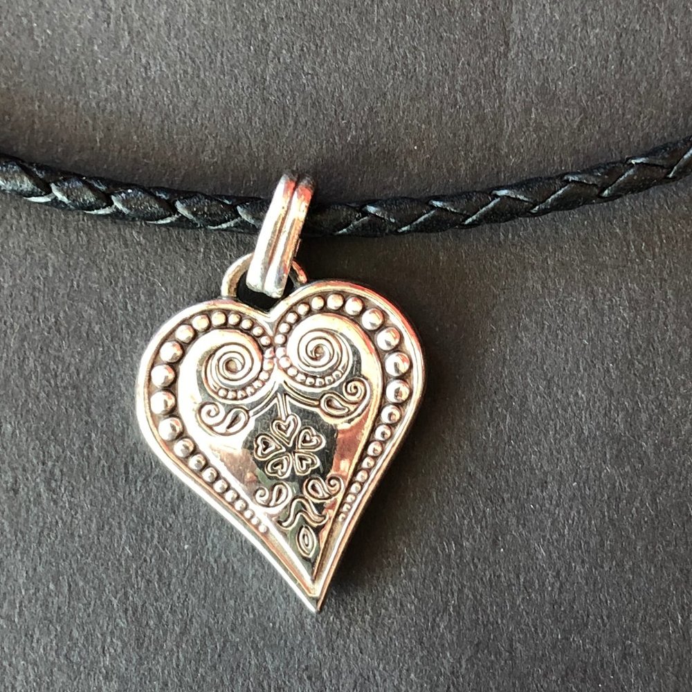 Earrings & Necklace Brighton Silver Heart Leather